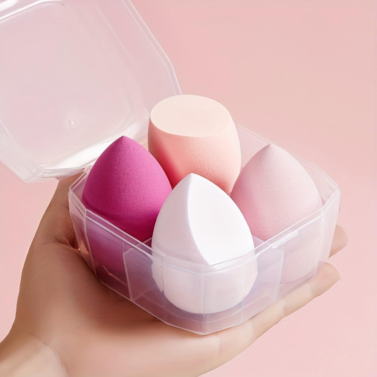 GlowEssence 4-Piece Pink Oval Makeup Sponge Blender Set –
