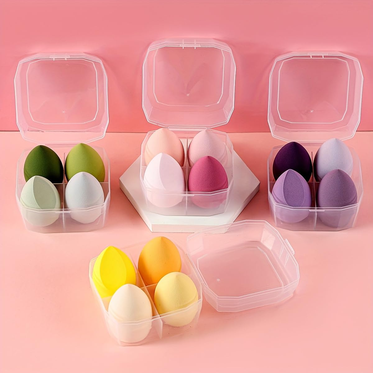 GlowEssence 4-Piece Pink Oval Makeup Sponge Blender Set –